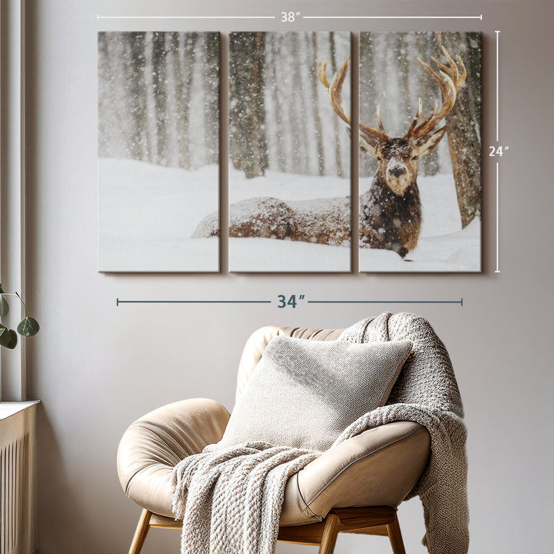 «Snow Covered Elk», 3 pièces sur toile, H 24 po x l 38 po x P 1,25 po