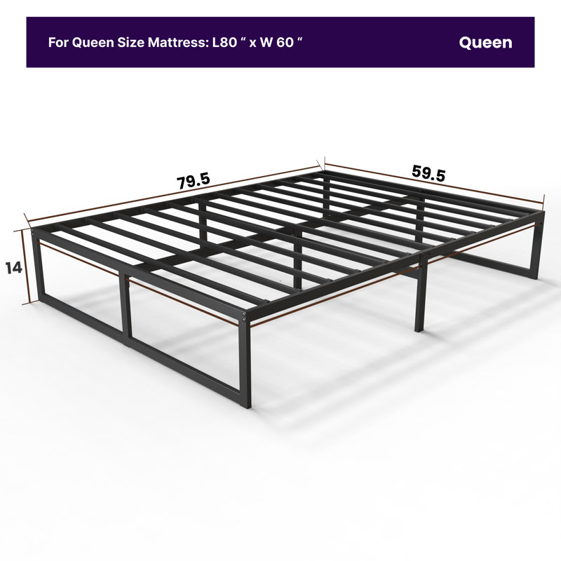 NapQueen Alpha New Metal Platform Bed Frame, Mattress Foundation with Steel Slats, Queen