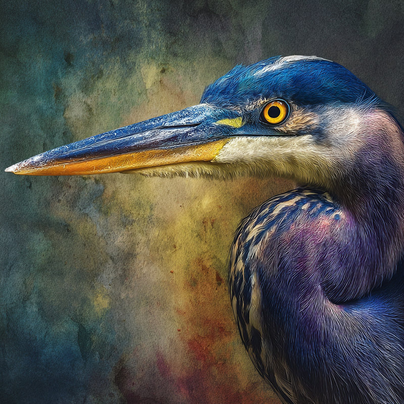 «Quiet Shore Heron», art mural sur toile tendue, H 20 po x l 20 po