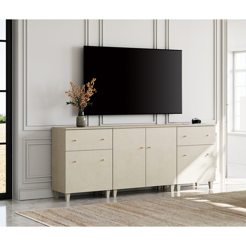 3-In-1 Wooden TV Stand Cabinets For Tvs Up To 85+ Inches, 82.6", Beige Wood
