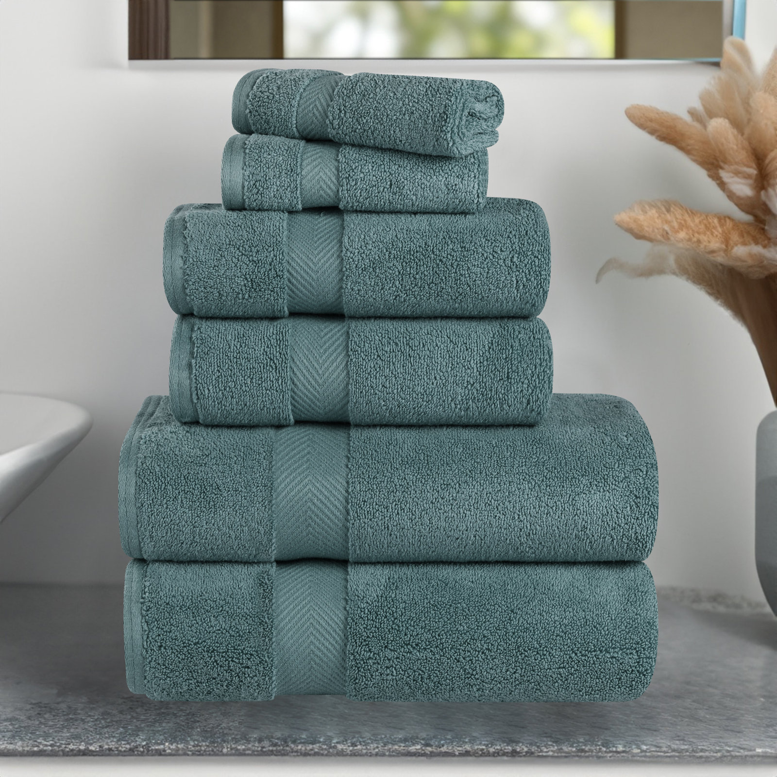 Hamachi 6-Piece Cotton Towel Set, Jade, 6 Piece Towel Set