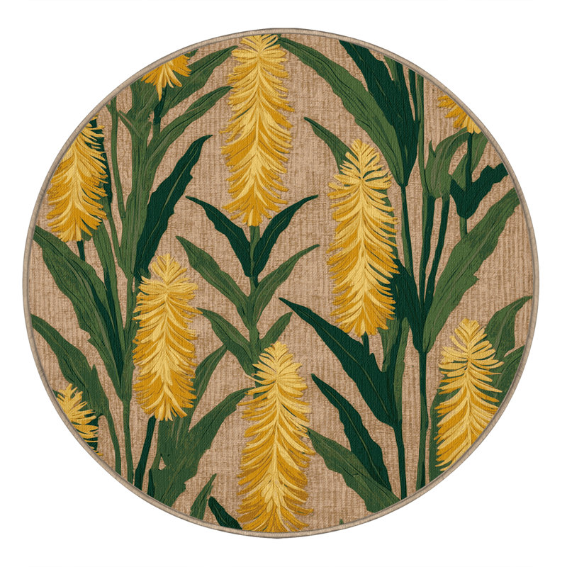 Tapis botanique brun lavable à la machine, Rond 6 pi