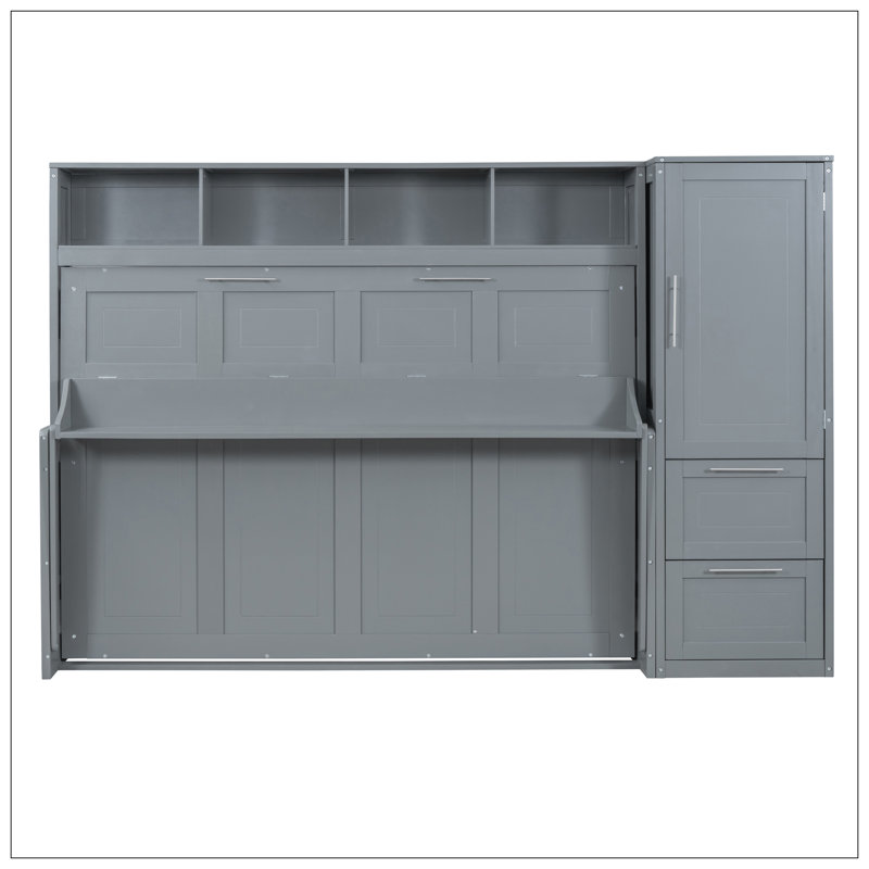 Lit escamotable mural avec placard et tiroirs Murphy, Lit double, Gris
