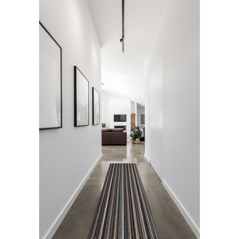Tapis bleu / rouge / gris touffeté à rayures Kandace, Tapis de couloir 2 pi x 8 pi