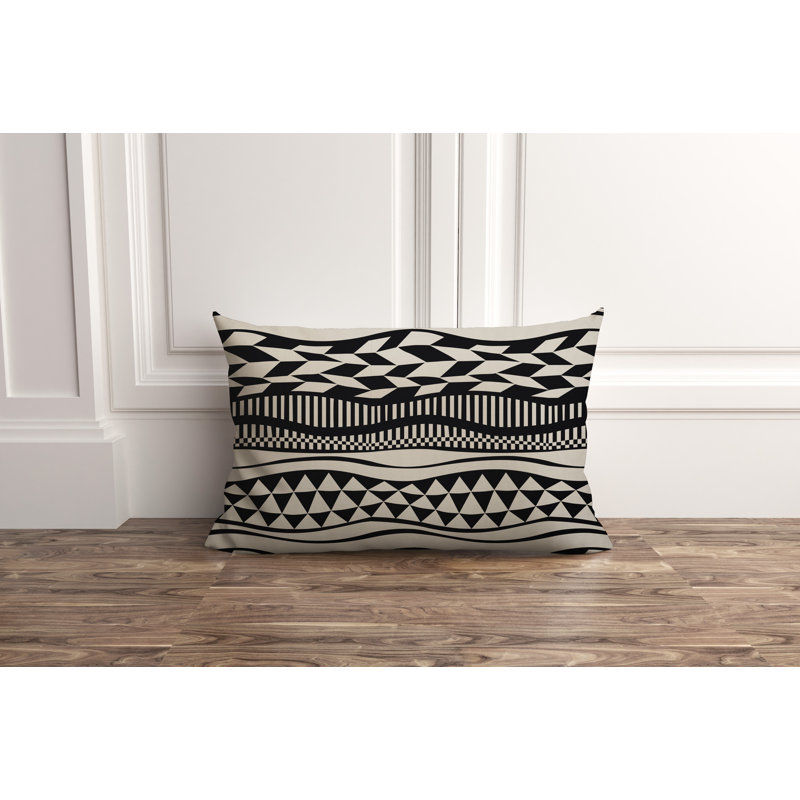 Housse et insert de coussin rectangulaire d'extérieur Afua Kente, Noir