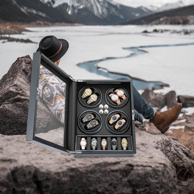 Boîte à montre 12,6 "Rotation automatique 8 + 5 Boîte à remontoir avec verrou