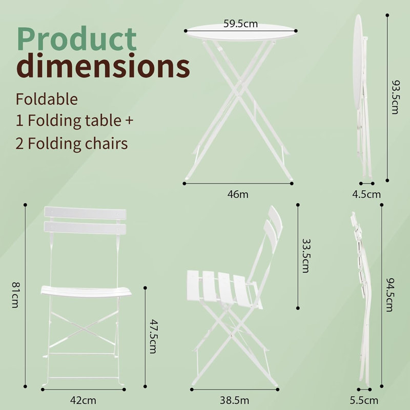 2 - Person Steel Dining Set, White