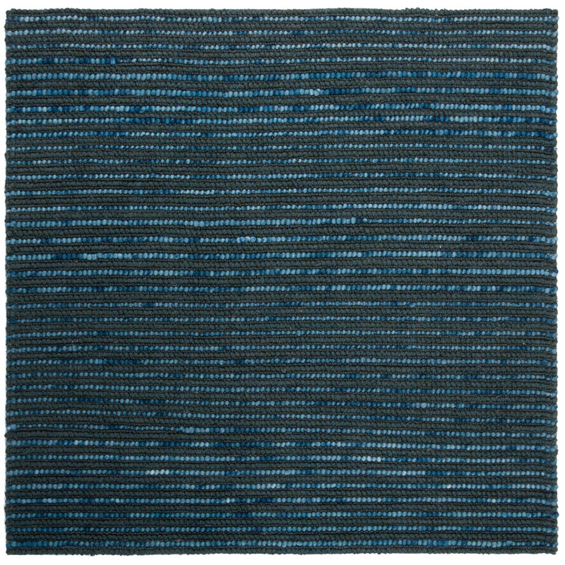 Tapis rayé bleu foncé tissé à la main Ferrera, Carré 6 pi