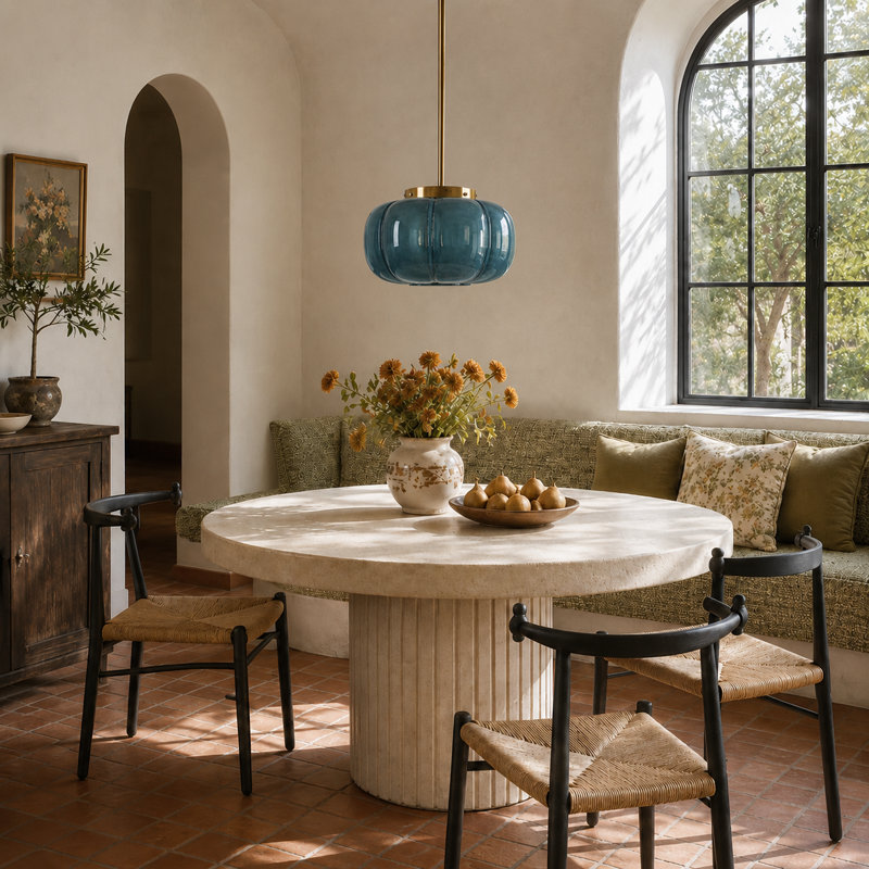 Beltran 15" Width 1-Light Dome Pendant Light, Blue