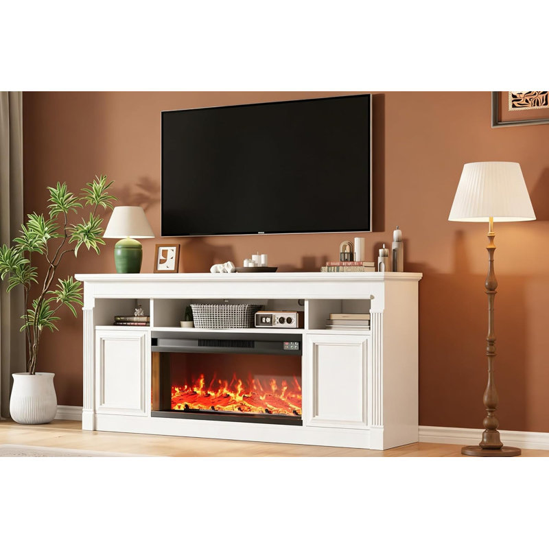Farmhouse TV Stand with 36" Heater & 4 Flame Colors, Entertainment Center with Storage, 33.4"H x 15.7"L x 57.87"W, White