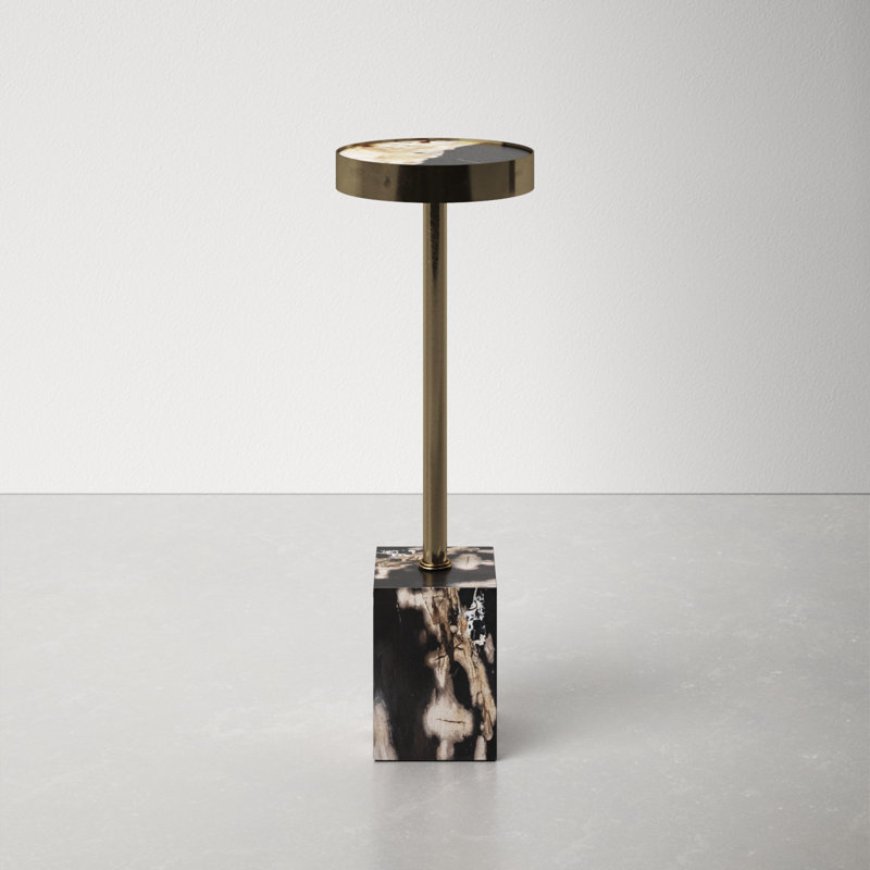 Black and Dark Brown Stone Pedestal End Table