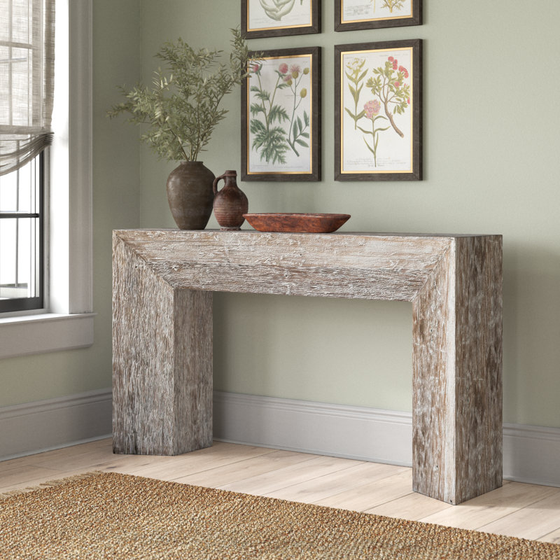 Whitewashed Brown Solid Wood Rectangular Console Table