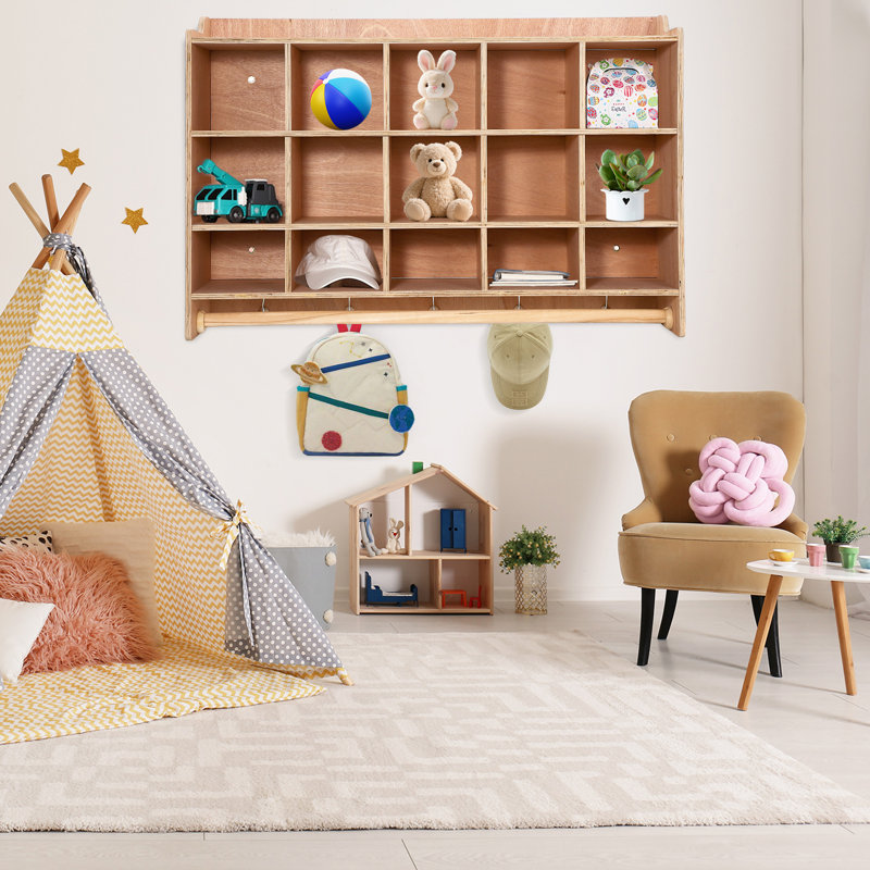 Organisateur de rangement mural pour casiers GarveeHome - 15 casiers, range-chaussures, crochets et tablettes - Casier de bureau / d'apprentissage en bois durable - Armoire à jouets pour enfants, peu encombrante et facile d'accès