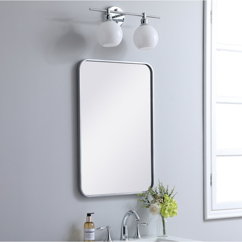 Sabine Metal Rounded Rectangle Wall Mirror, Silver, 30" x 20"