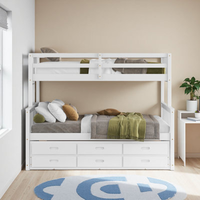 Twin-Over-Full Bunk Bed With Twin Size Trundle , Separable Bunk Bed With Drawers For Bedroom