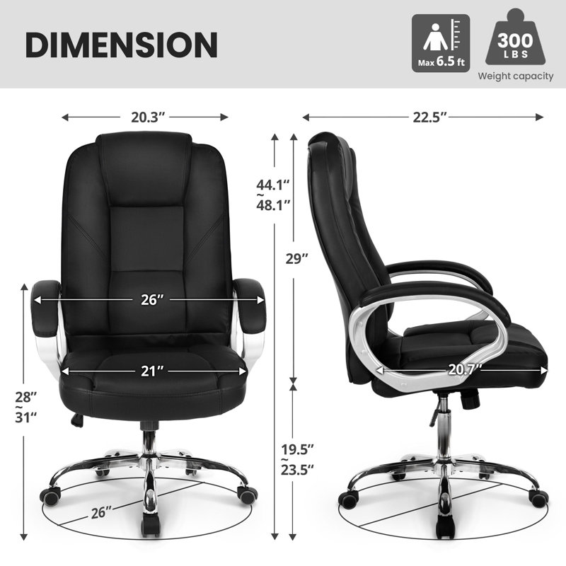 Nickoli Heavy Duty Design High Back Ergonomic Executive Office Chair, Jet Black