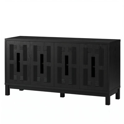 Buffet 60,7 po Mid-Century moderne à 4 portes avec tablettes réglables, noir