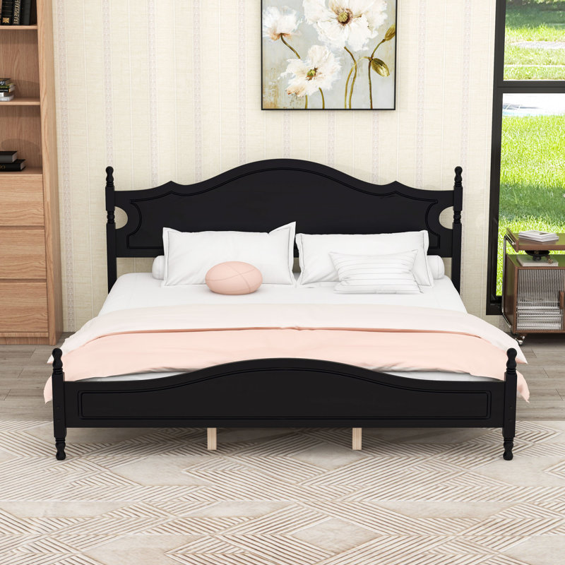 Très grand lit plateforme en bois avec tête de lit, Black