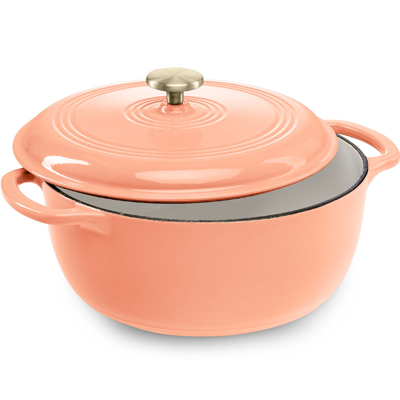 Best Choice Products 6 Quart Cast-Iron Dutch Oven, Heavy-Duty Kitchenware W/ Enamel, Side Handles, Orange