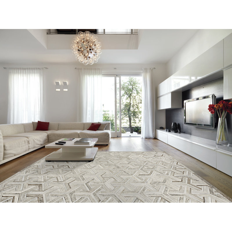 Nemesis Cowhide Geometric Area Rug, Rectangle 10' x 14'