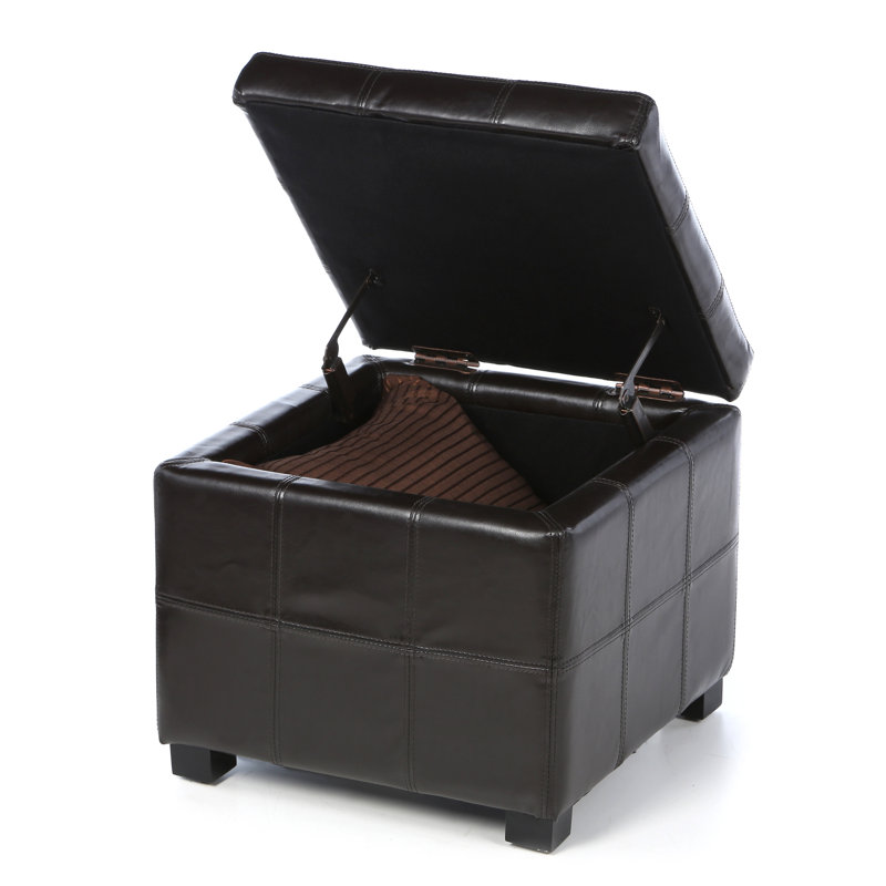 Graysie Faux Leather Ottoman, Brown/Black Faux Leather
