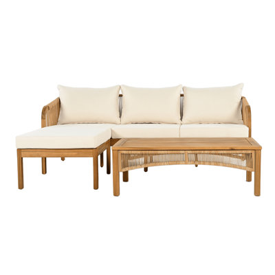 Ensemble de conversation d'extérieur en bois d'acacia avec coussins épais 3 pièces Uriel