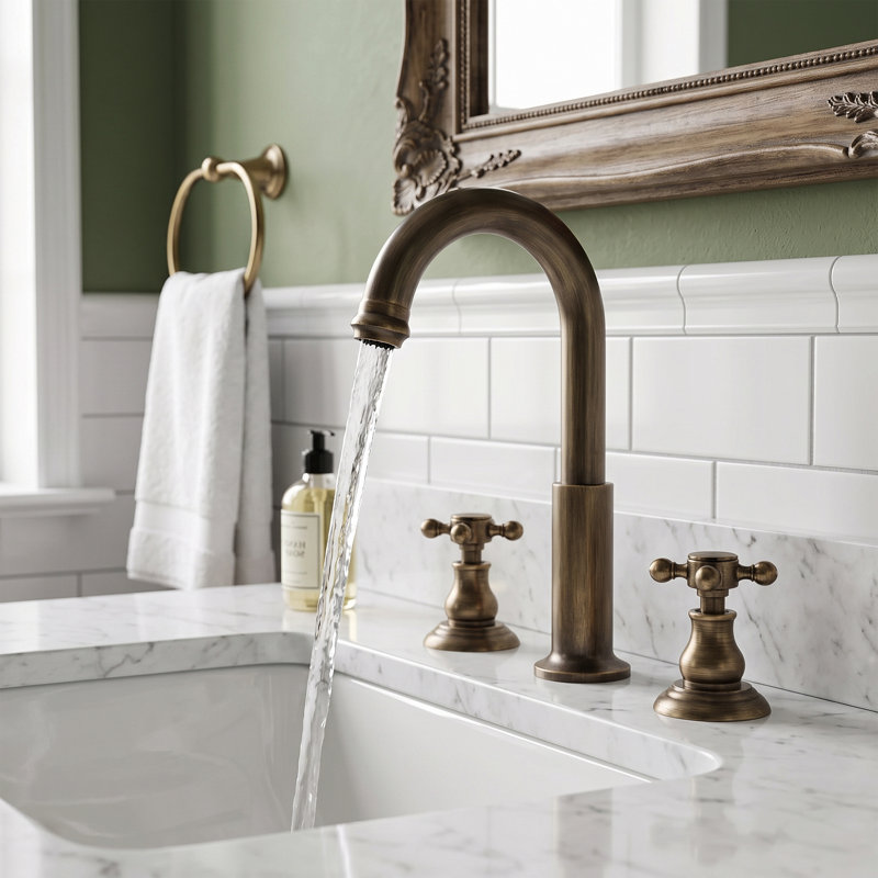 Robinet de lavabo de salle de bain rétro à 2 poignées en laiton massif avec drain
