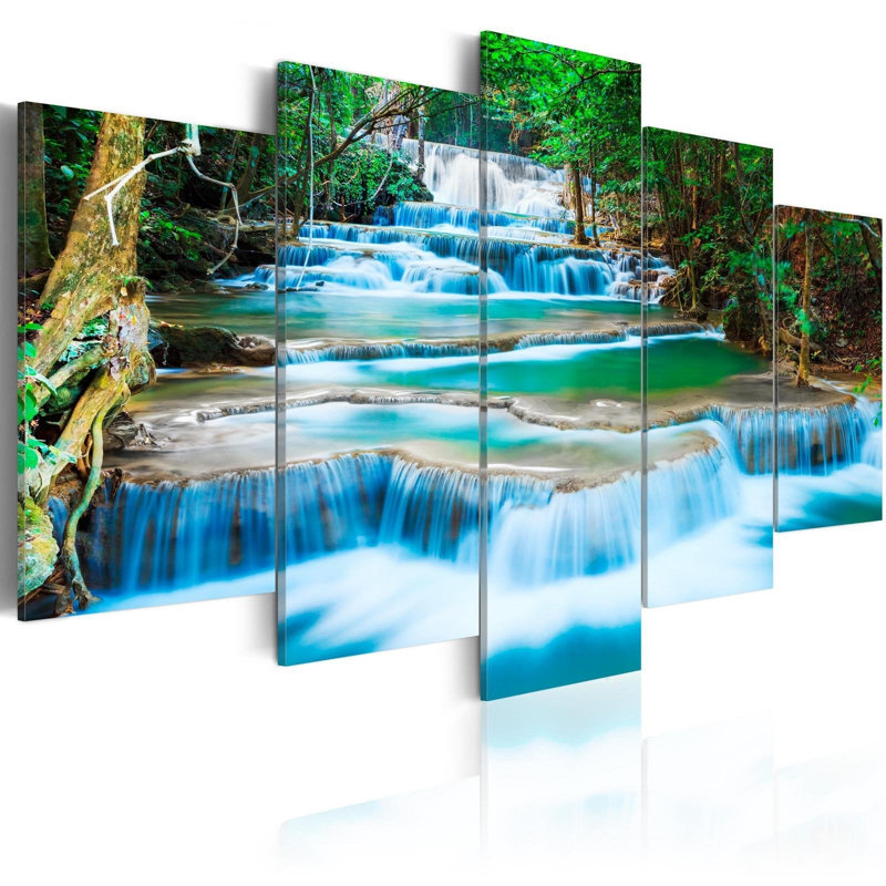 Cascade bleue à Kanchanaburi, Thaïlande, 5 pièces, H 40 po x l 80 po x P 0,7 po