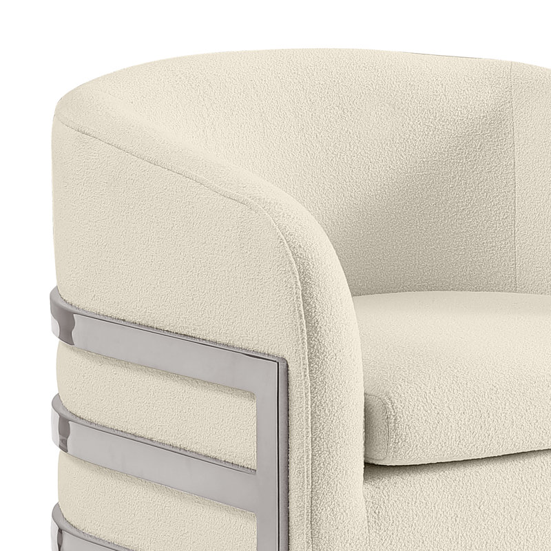 Chaise d'appoint Teddy avec structure en chrome, Crème, Argent argent
