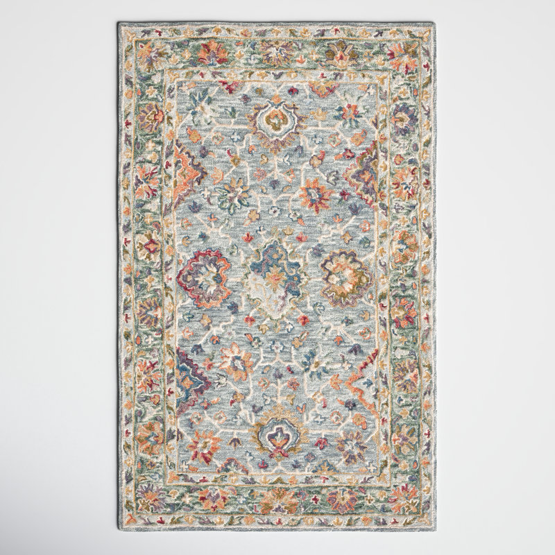 Oriental Hand Tufted Wool/Cotton Area Rug in Grey/Green, Rectangle 4' x 6'
