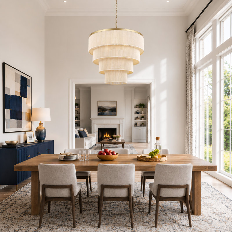 26" 5-Light Tiered Rope Drum Chandelier, Gold