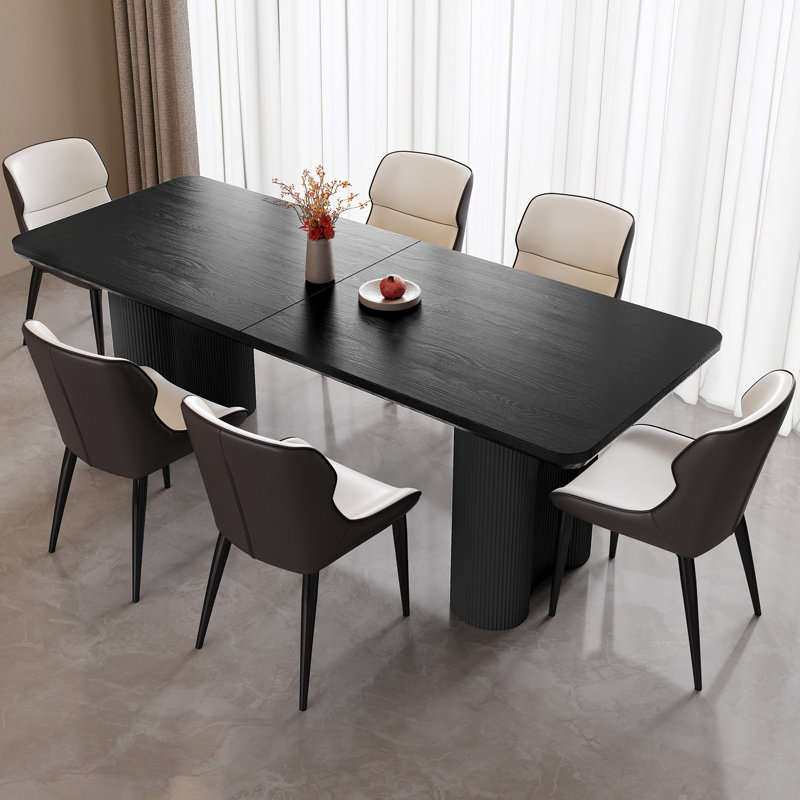 Ensemble de table de salle à manger 78,97 "moderne rectangulaire noir avec 6 chaises pour la cuisine, le bar et le salon