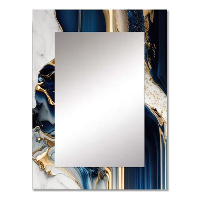 Abstract Geode Waves Blue V - Abstract Large Mirror, Blue Decorative Wall Mirror, Printed Metal Art