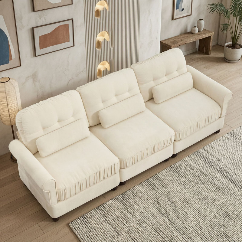 Canapé modulaire 3 places en chenille, Beige