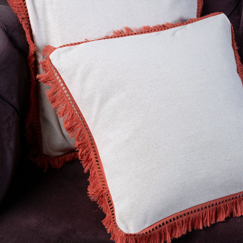 Ashippun White Square Cushion Cover, White/Red