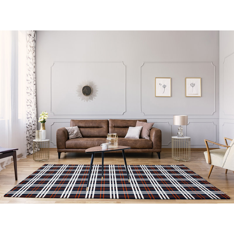 Tapis noir à carreaux, Rectangle 8 pi x 10 pi