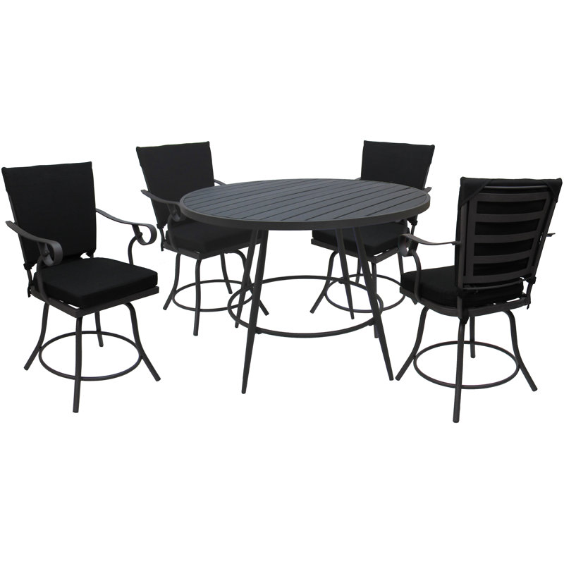 Remelda 5 - Person Patio Dining Set with Round Table , Cushions Included, Gray, Black