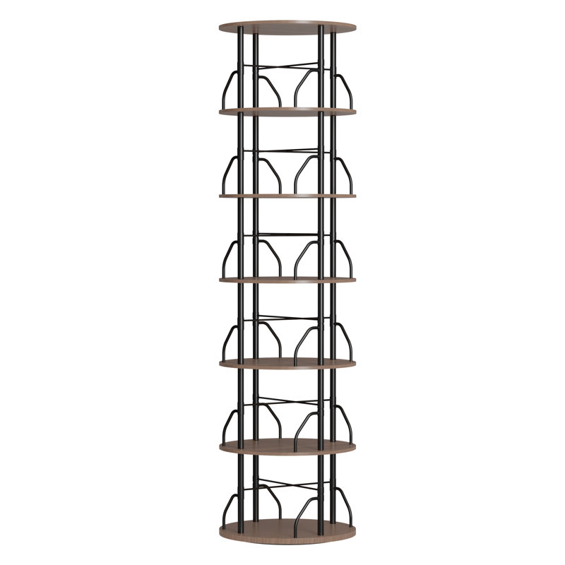 Rotating 360° Bookshelf Tower, Stackable Spinning Bookcase, Space‑Saving Revolving Round Shelf, Floor Standing Swivel Corner Organizer