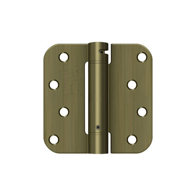 Deltana DSH4R55 4" x 4" x 5/8" Spring Hinge, UL Listed in Antique Brass