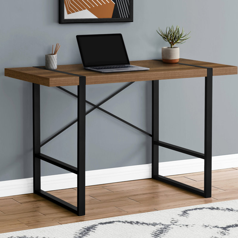 Bureau d'écriture rectangulaire, bureau d'ordinateur, bureau avec base en métal, Noyer
