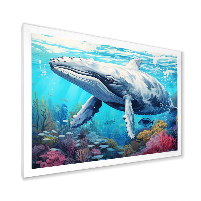 «Whale Tranquility Oasis» sur toile, H 12 po x l 20 po x P 1 po, Cadre photo blanc
