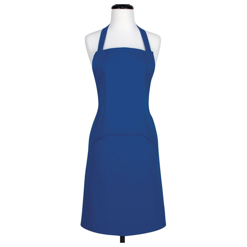 Solid Bib Apron, Blue, D-Ring Neck Tie