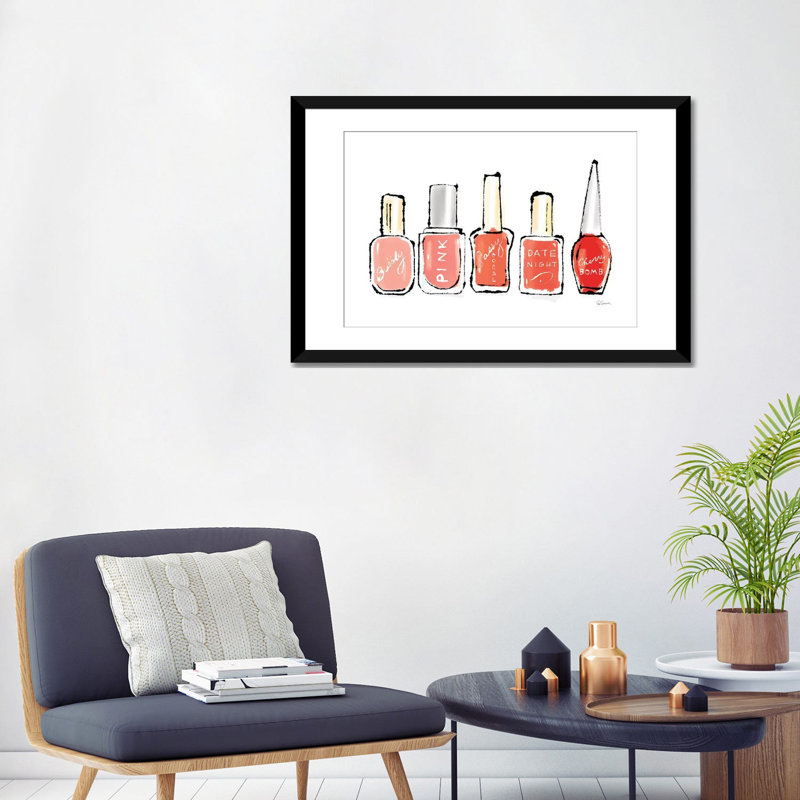 «Beauty And Sass Red I» par Sue Schlabach, impression sur toile, H 24 po x l 32 po x P 1 po, Papier avec cadre noir, Blanc