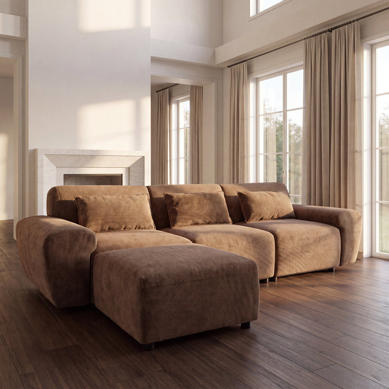 Canapé modulaire à assise profonde modulaire, Varnam, Brown Foam Padding