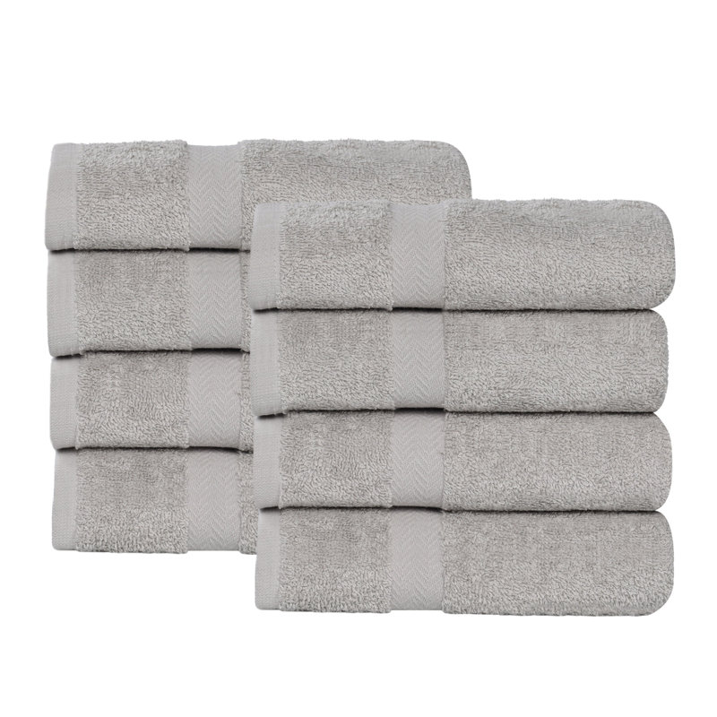 Lightweight Cotton Quick-Drying Hand Towels, Set Of 8, Silver, Hand Towel - 8 Pack