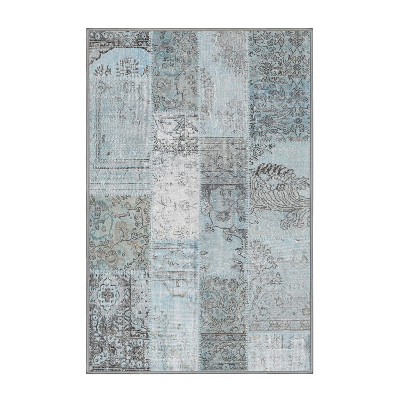 Tapis gris/bleu zone contemporaine, Rectangle 4 pi x 6 pi