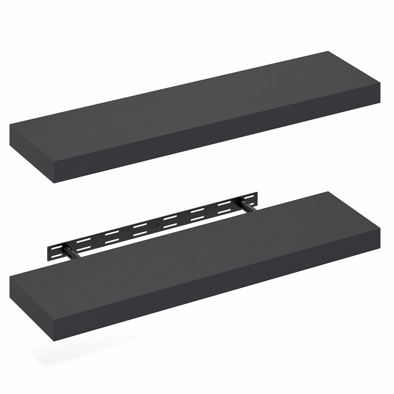 Furinno TANNA Floating Shelves for Wall Set of 2, 9 x 35 Wall Shelf, Wall Mounted Floating Shelf with Invisible Bracket, 2-in Thick Shelf, for Bathroom, Living Room, Bedroom, Home Office, Americano