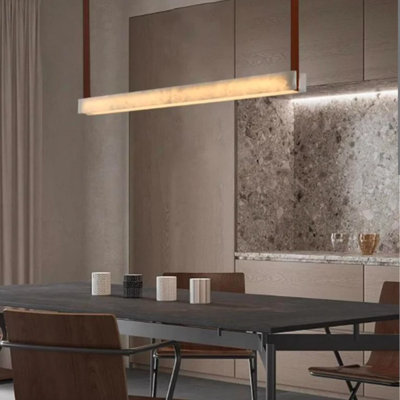  Luminaire suspendu linéaire en albâtre LIGHT Terra | Courroies en cuir | Auvent en métal | Luxe moderne