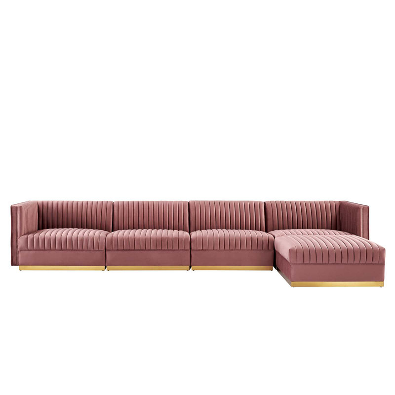Canapé modulaire 5 pièces Sanguine, Velours vieux rose