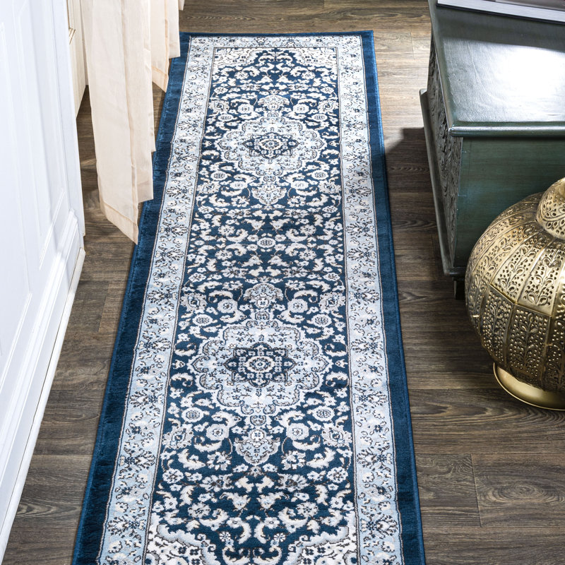 Tapis bleu / bleu marine Arignote, Tapis de couloir 2 pi x 10 pi